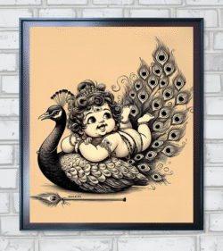 Cute Murugan and Peacock Digital Pen Art