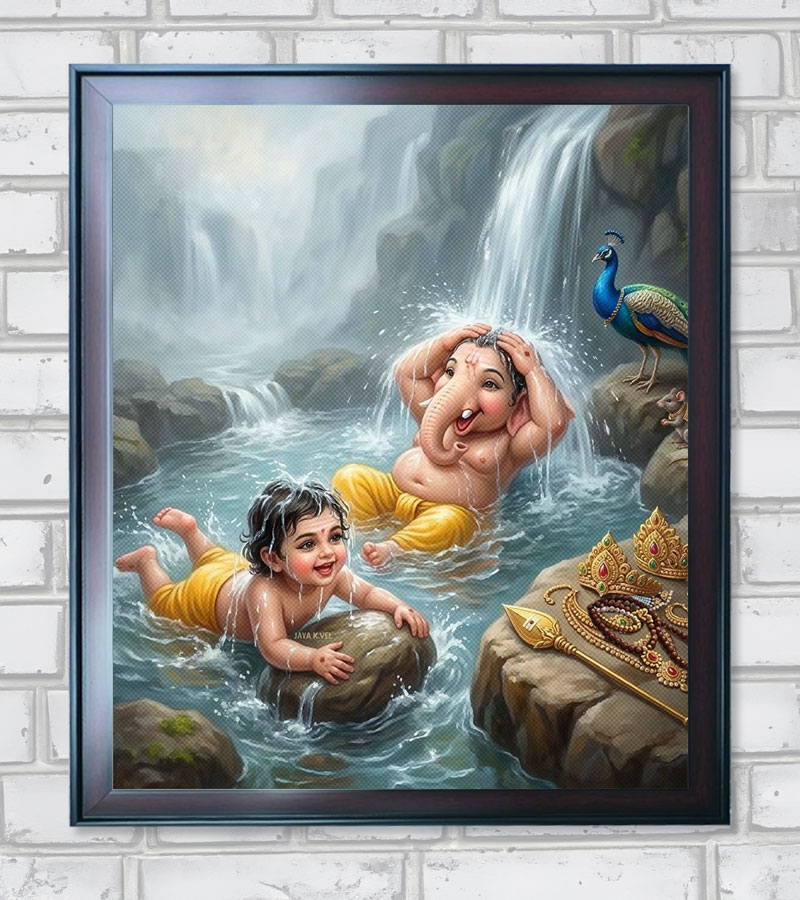 Ganesh and Muruga - Joyful Bath