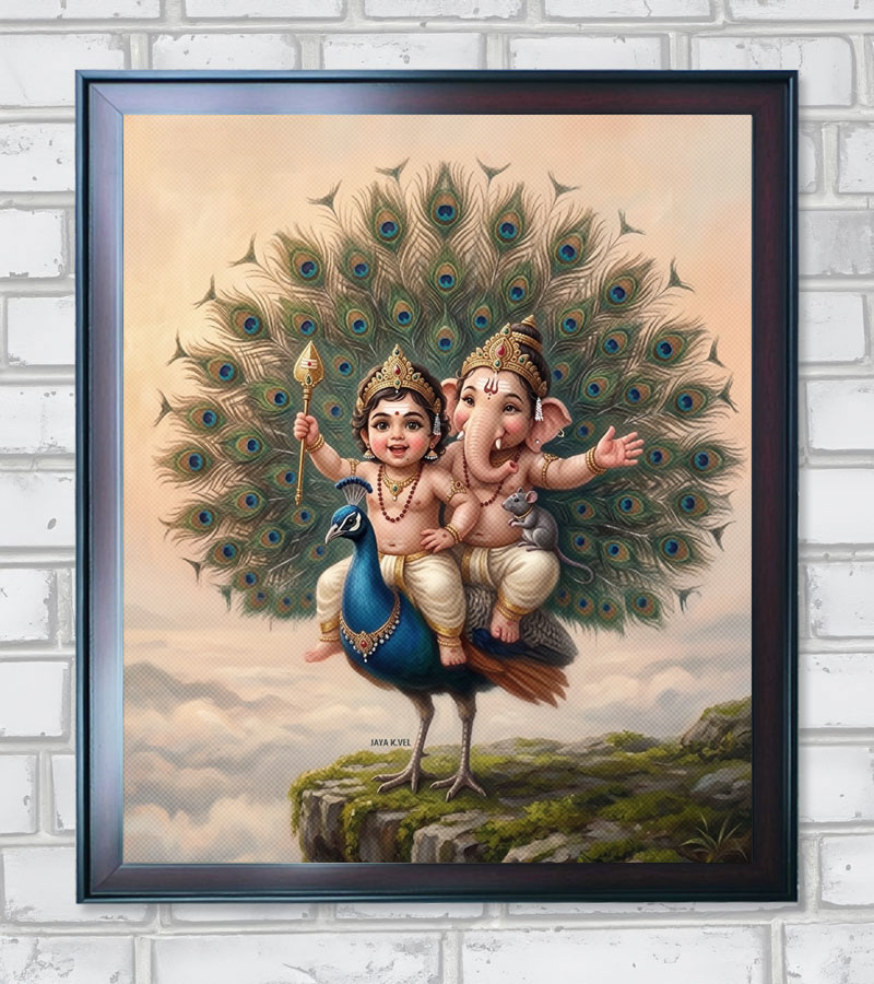 Ganesh and Murugan Divine Kids Vintage Edition - 15 in A3 Size