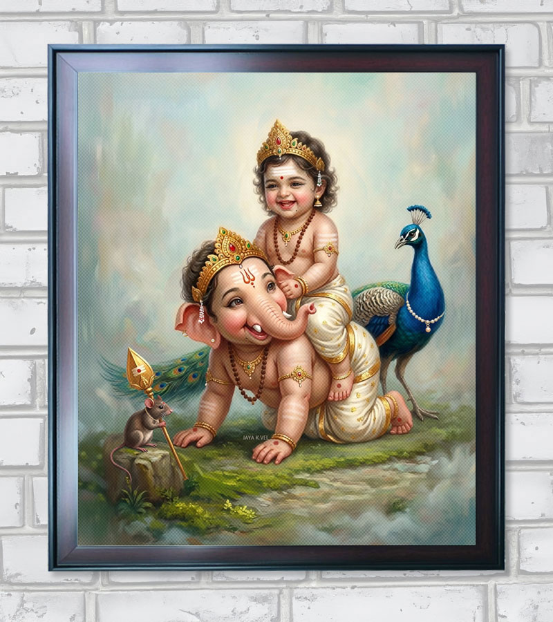 Ganesh and Murugan Divine Kids Vintage Edition - 17 in A3 Size