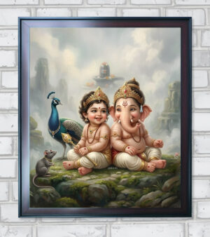 Ganesh and Murugan Divine Kids Vintage Edition - 19 in A3 Size